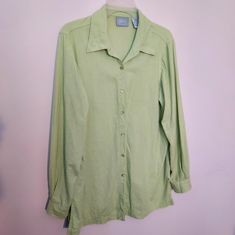 Blair Lime green linen rayon blend Tunic Medium Beachy Longline Lagenlook Fall